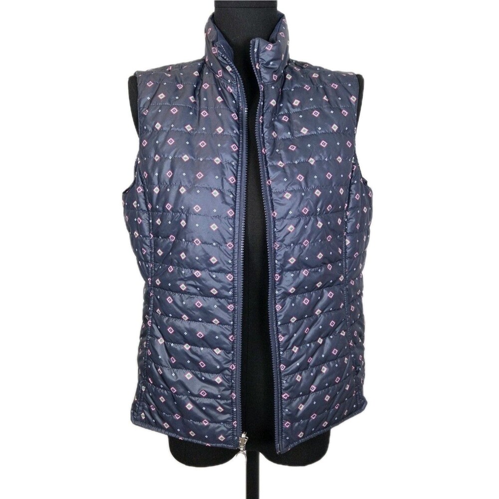 Ariat Puffer Vest Women’s Size Small Blue Floral Silver Reversible Zip Up